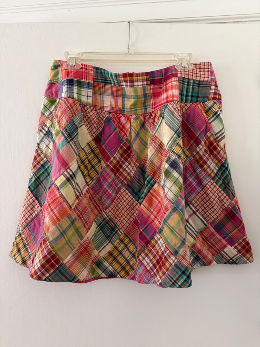 CAbi Multicolor Patchwork Plaid Skater Skirt M
